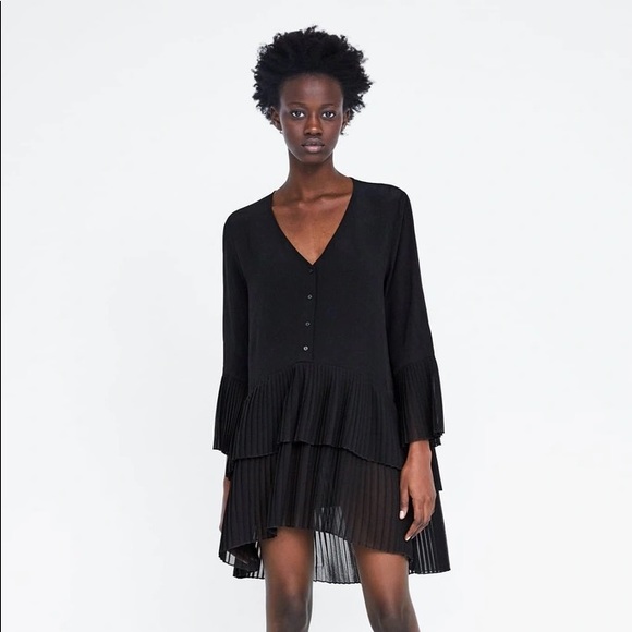 ZARA PLEATED RUFFLE DRESS TUNIC BLOUSE - Picture 2 of 3